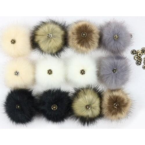 1PC DIY Colorful 10cm Dark buckle Faux Fox Fur Pompom For Women Hat Multicolor Fur Pom Poms for Knitted Hat Cap Shoe Accessories