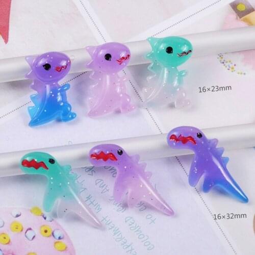 10pcs Doule Colors Jelly Style Kawaii Animal Dinosaur Resin Cabochons Embellishments Scrapbooking Girl Hair Clip Bow Center DIY