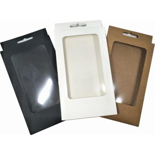 10x17+1.5cm 30PCS Kraft Paper Cell Phone Case Protector Packing Box Window Plain Cardboard Hanging Packaging Box for Accessories