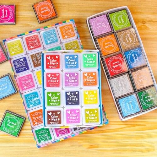 12/24 Colors Mini Water Inkpad DIY Scrapbooking Kids Favors Square Shape Ink Stamp Pads Gift for Children Colorful Ink Pad