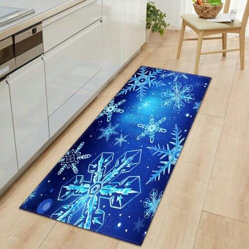 2020 Christmas Carpet Blue Flannel Anti-slip Kitchen Snow Star 3D Print Bathroom Room Door Floor Mat Decor Rug 40*120CM 60*180CM