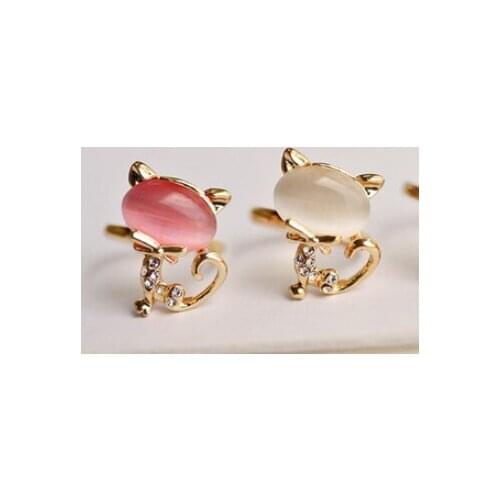 2021 New!! HOT!!! Delicate Korean Style Cute Cat Opal Ring Open Ring For Women Wholesale 17mm Size