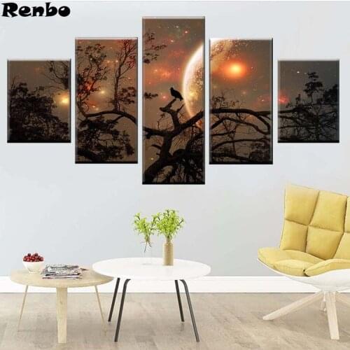 5 Pieces 5D DIY Diamond Embroidery tree/bird/moon landscape diamond painting Cross Stitch full square drill mosaic diamond round