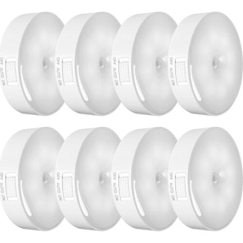 Rechargeable Motion Sensor Puck Lights Wireless Under Cabinet Lighting Night Lighting for Wardrobe/Hallway/Stairs (8 Pack)