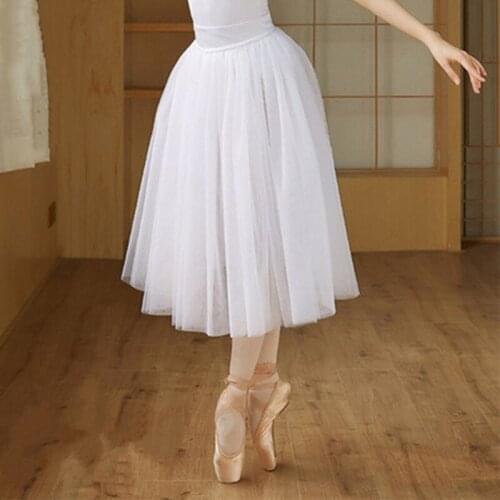 White Chiffon Ballet Skirt Adult Dance Practice Dress Three Layer Anti Permeable Mesh Skirt Elastic Waistband for Ballet Skirts