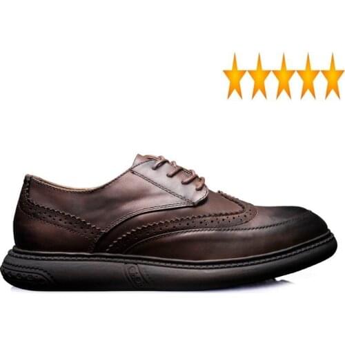Up Mens Retro Cowhide Lace Brogue Wing Tip Vintage Business Man Formal Genuine Leather Work Shoes Wedding Dress Footwear