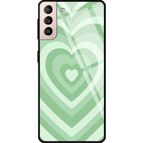 Green Illusion Hearts Tempered Glass Cover For Samsung Galaxy S21 Ultra S20 FE S8 S9 S10 Plus Note 10 20 Case