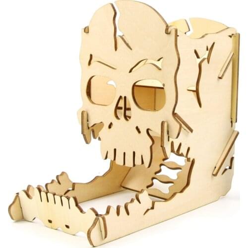 Skull Dice Tower Wood Skull Carving Dice Easy Roller Box for RPG Board Games
