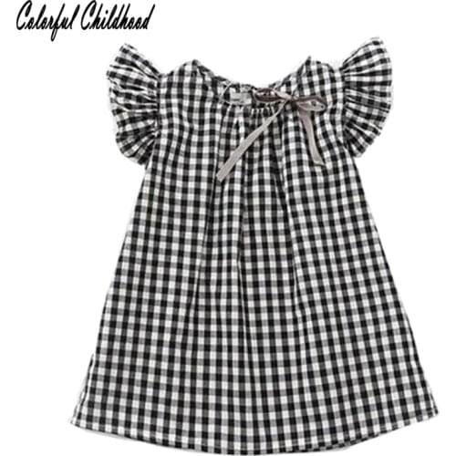 Black white flare sleeve kids dresses for girls clothing summer elegant princess girls dress toddler baby vestidos Falda de nia