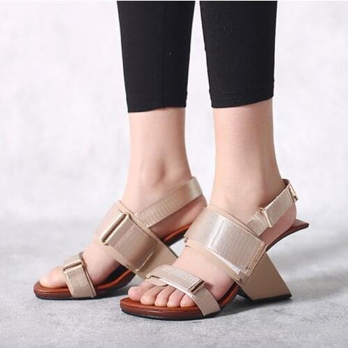 Pure color open toe 8cm super high strange style heel square toe leisure handmade daily wear velcro women sandals HL330 MUYISEXI