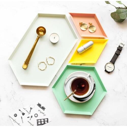 Cutelife 1 Set of Four Plastic kitchen Storage Tray Nordic Polygon Desktop Combination Dish Rectangular Jewelry Plate Set Decor