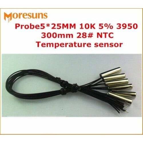 20pcs NTC Thermistor Cylinder Probe 5*25MM 10K 5% 3950 300mm 28# Doubling Wire NTC Temperature Sensor Custom Probe NTC Sensor