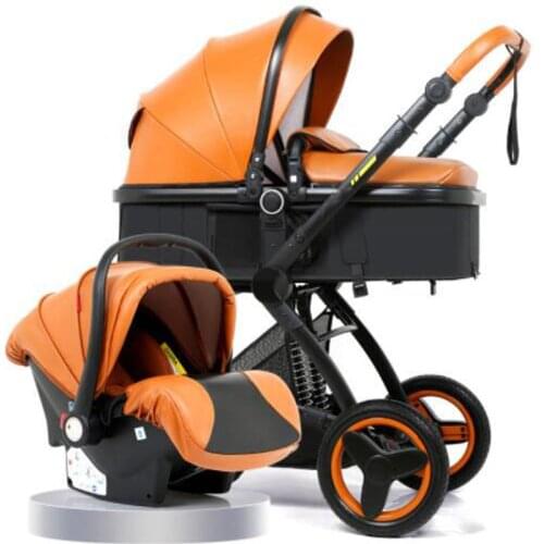3 in 1 Baby Stroller With Car Seat Foldable Carriage Pram Luxury PU Leather Travel System Trolley Walker For Newborns