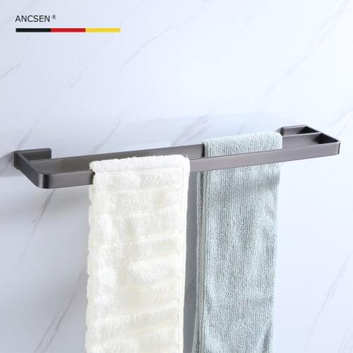 Double Towel Hanger Wall Mounted 40-60 CM Towel Rack Bathroom Towel Bar Stainless Steel Gun gray Towel Holder Bathroom Hardware