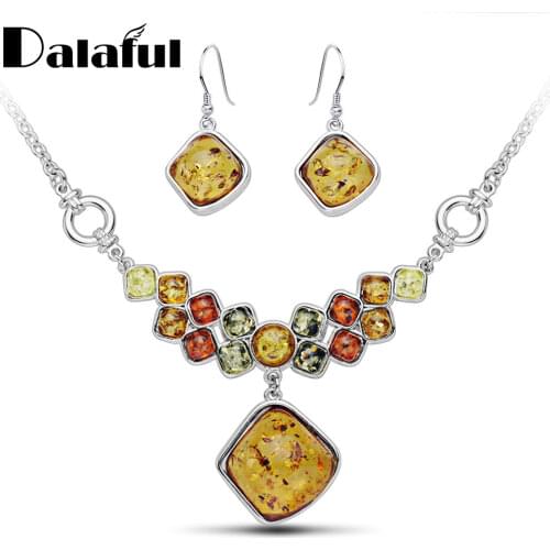 Flossy Multicolor Baltic Simulated Synthetic Honey Pendant Necklaces Dangle Earring Elegant Wedding Jewelry Sets L41801D