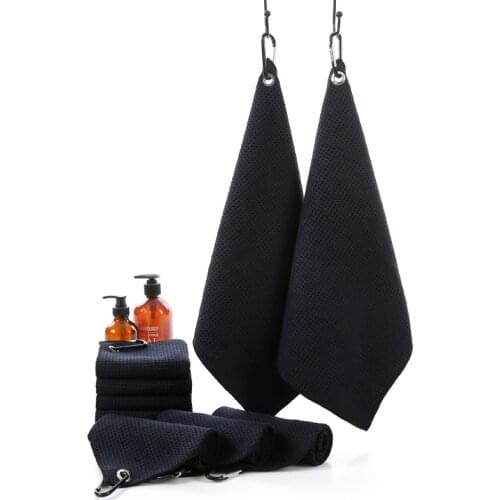 Polyester Cotton Golf Towel Waffle Pattern With Carabiner Cleaning Towel For Golf Clubs Balls Tools 3 Sizes