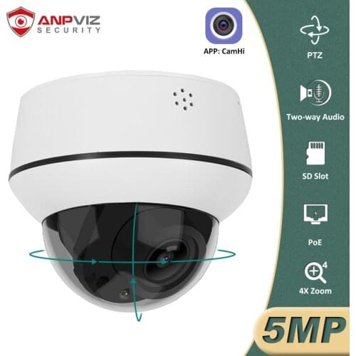 Anpviz 5MP/2MP PTZ POE IP Camera Dome 4X Optical Zoom Outdoor Security Cam Two-Way Audio IP66 IR 30m H.265 Onvif