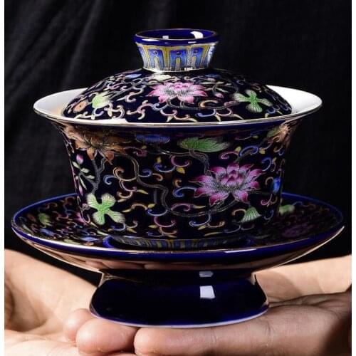 Chinese Tea Set Gaiwan Blue and white porcelain Kung Fu Tea Set Tureen Ceramic Tea Bowl Health Teacup Cup and Saucer Master Cups