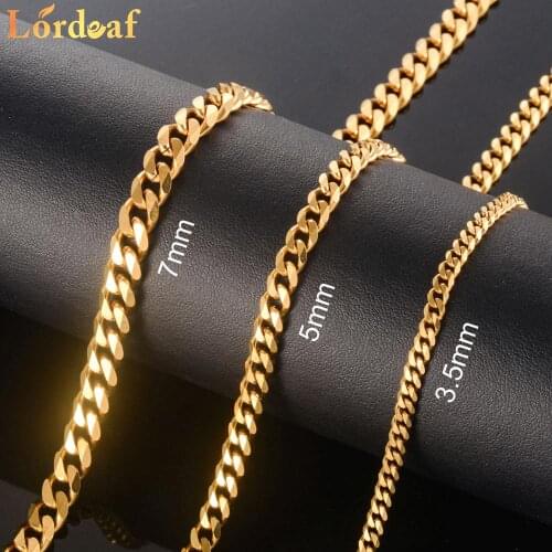 Hot Sale Stainless Steel Gold Women Cuban Chain 3.5mm-7mm Men And Women Models