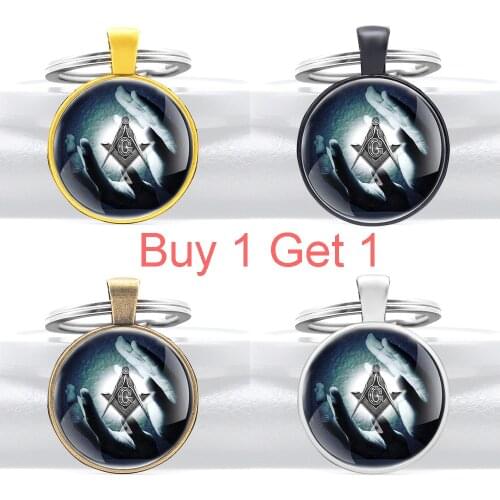 Buy 1 Get 1 Classic Free and Accepted Masons Freemason Glass Dome Key Chains Men Women Key Ring Jewelry Gifts