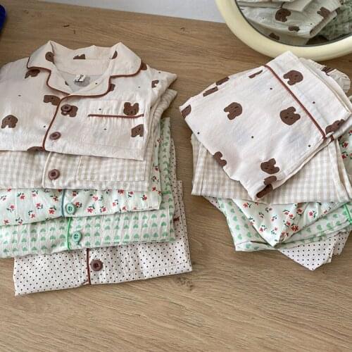Summer New Kids Pajamas Korean Print Suit for Boys and Girls Casual Cotton Sleepwear
