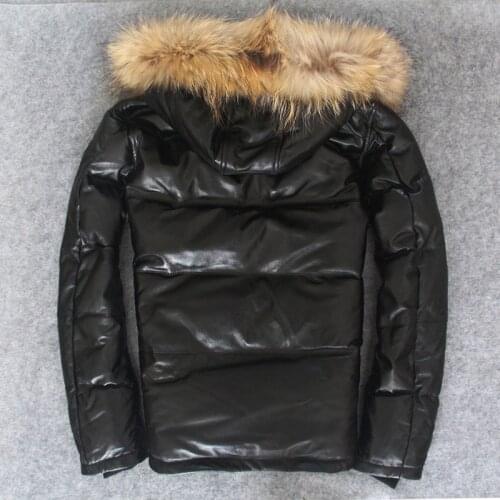 100% Real Raccoon Fur Genuine Leather Duck Down Jacket Men Streetwear Sheepskin Coat Moto Biker Mens Leather Jacket 1808