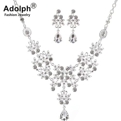 ADOLPH Jewelry Crystal Flower Jewelry Set Choker Necklace With Stud Earring Wedding Jewelry Events Bride Cheap Accessories New