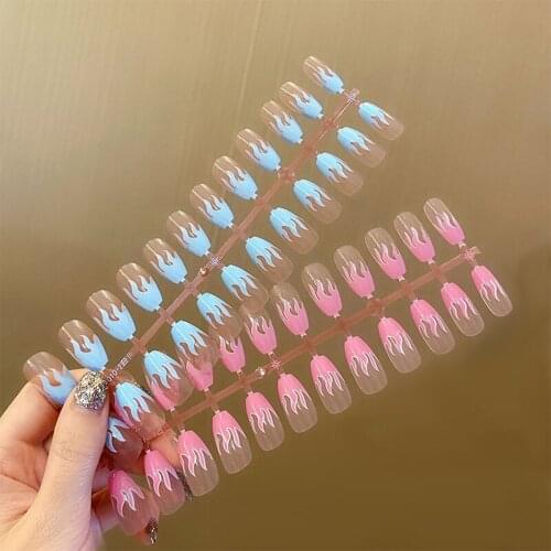 24Pcs/Box Flame False Nail Tips Stiletto Ballerina Coffin Full Cover Fake Nails Art Acrylic Manicure DIY Tools