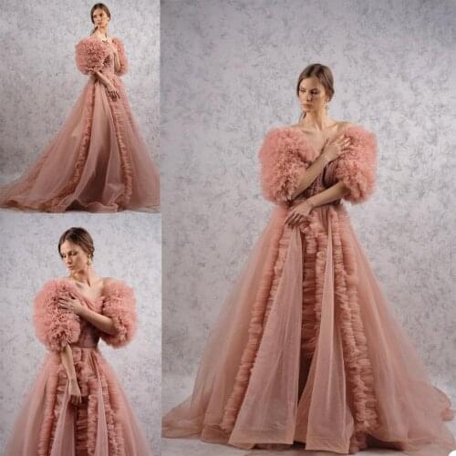 2021 New Evening Dresses Sexy Off Shoulder Lace Ruffle Prom Gowns Custom Made Lace Tulle Sweep Train Special Occasion Dress