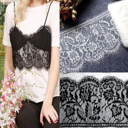 New Brand New White Black Flower Embroridered Mesh Eyelash Lace Trim Dress DIY Sewing Applique 16CM Free Shipping 3meter/lot