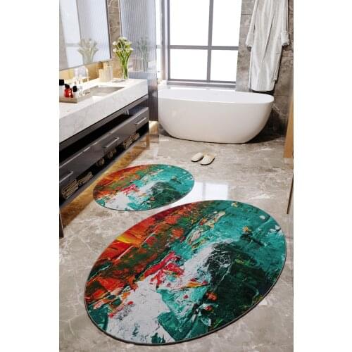 OceanLand Non-Slip Base Washable 2-Set Bath Mat Home Modern Elegance Cotton Silky Colorful Antiallergic Faux Leather 118 type