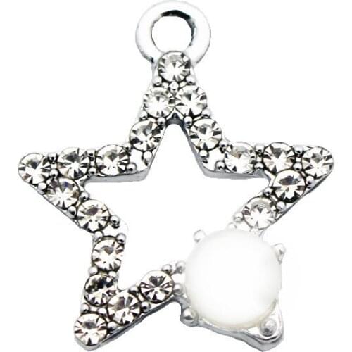 Wholesale 20pcs/lot Crystal pearl star Dangle Charms Lobster Clasp Hanging Charm For Bracelet&Pendant Floating Charms Jewelry