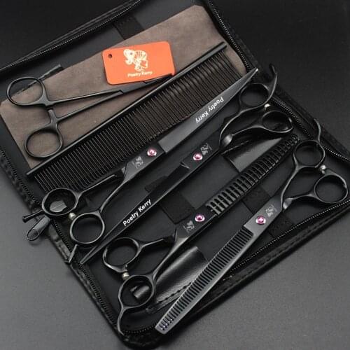7.0" 8.0 inch Professional Pet Scissors for Dog Grooming Straight & Thinning & Curved Shears Fine/Shark Teeth 4pcs/Set +Comb Bag