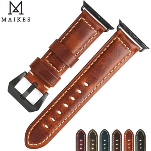 MAIKES High Quality Watch Accessories Genuine Leather Watchband for Apple Watch Band & Apple Watch Strap 38mm 42mm Series 1 - 3