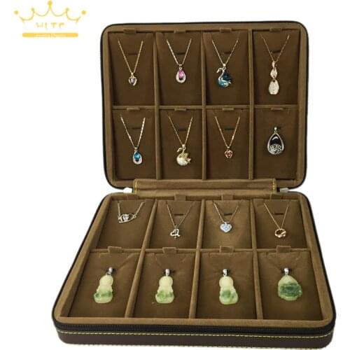 Business Jewelry Packaging Luxury Pendant Storage Case Leather Velvet Jewelry Box Necklace Organizer 16pcs Grids