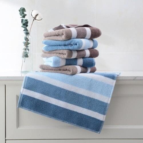 [Six pack] GRACE towel Cotton striped middle scarf 62x31cm,Color bars blue and brown,Soft and absorbent, close to the skin