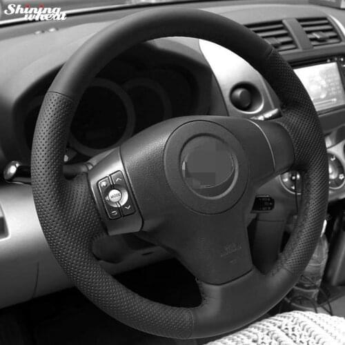 BANNIS Hand-stitched Black Leather Steering Wheel Cover for Toyota Yaris Vios RAV4 2006-2009