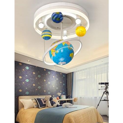 Nordic Rotation Globe Planet Ceiling Lights Childrens Room Boy Bedroom hanging Lamps Decor Lighting Modern Cartoon Fixtures