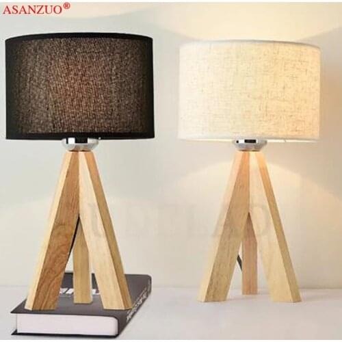 Modern Book Lamps E27 Reading Lighting Fixture Wooden Table Lamp With Fabric Lampshade Wood Bedside Desk lights