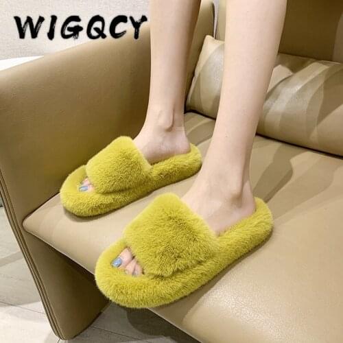 Fluffy House Slippers Women Winter Fashion Warm Shoes Woman Slip on Flats Female Slides Black Gray Cozy Home Furry Slippers