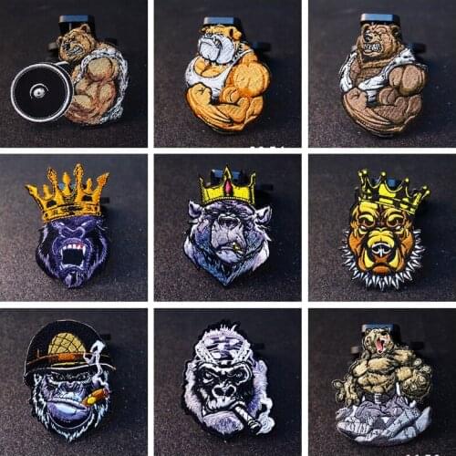 Punk Animal Iron On Patches For Clothing Biker Embroidered Patches On Clothes Lion Stickers Dog Bear Pacth Applique Stripe Badge