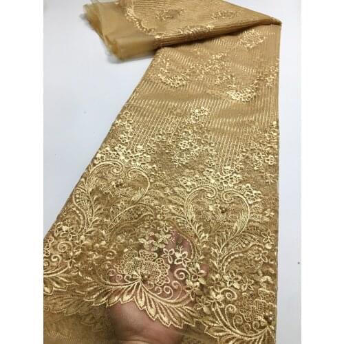 Gold African Beaded Lace Fabric 2021 Embroidered Nigerian Lace Fabrics Bridal High Quality Lace French Net Lace Fabric M4885