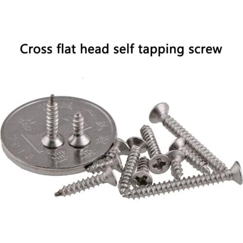 304 Stainless Steel Countersunk Self-tapping Screw/Cross Groove Flat Head Self-tapping Wood Screw M1-M2 GB846 50PCS