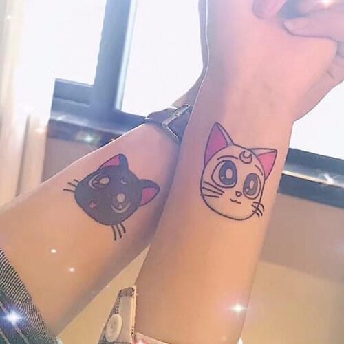 Couple Temporary Tattoos Fashion Cool Body Art Beauty Makeup Valentines Day Tattoo Cat Waterproof Hand Fake Tatoo 10.5x6cm