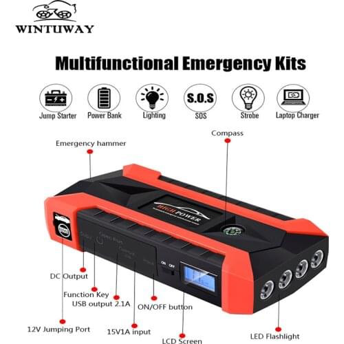 WINTUWAY Multifunction Car Jump Starter 12V 4USB 1000A Portable Car Battery Charger Emergency Starting Power Bank Tool Kit