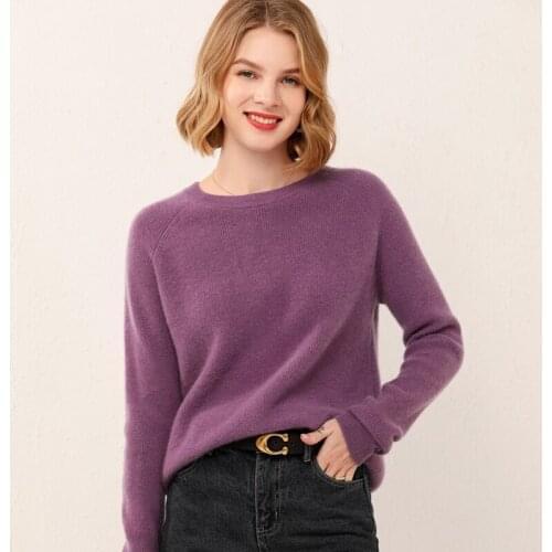 Womens pullover 2021 winter new 100% wool casual round neck cashmere sweater plus size solid color ladies knitted top thick hot