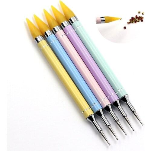 1pc New Double-headed Dual-use Dotting Pen Point Flower Point Beaded Nail Art Pen Solid color Metal Rod Manicure decoration Tool