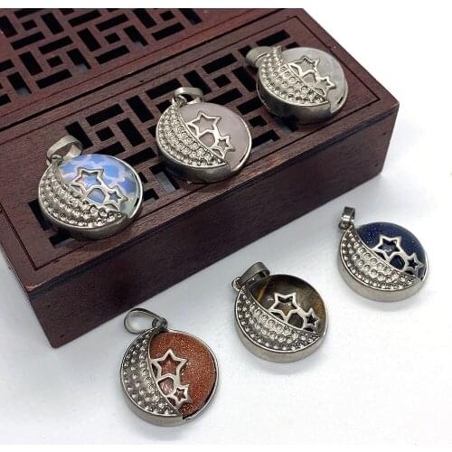 Natural Stone Tiger Eye Stone Crystal Round Star Moon Pendant Sandstone Used for DIY Jewelry Making Necklace and Bracelet 1pcs