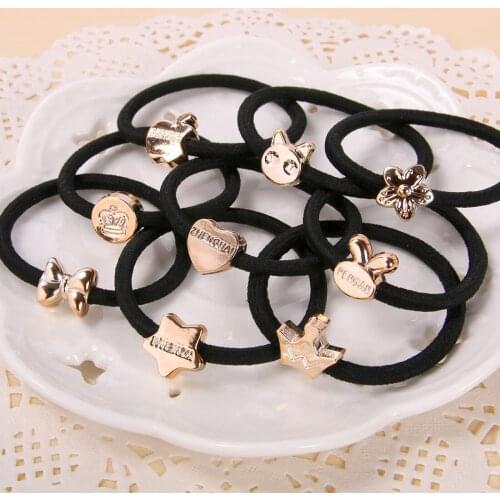 Fashion 10 Pcs/Lot Women Girl Black Cute Rubber Elastic Bands Ponytail Holder Random Cartoon Hair Rope Accessories