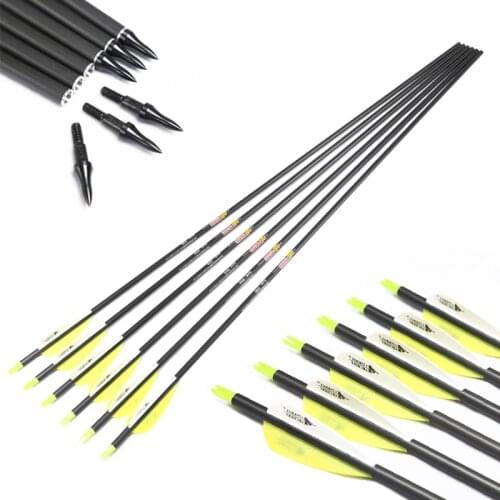 12pcs Pure Carbon Arrows Shaft ID6.2mm Spine300-800 Compound Traditional Recurve Bow Hunting Archery
